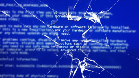 blue screen of death via the broken glass